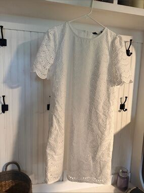 White Eyelet Mini Dress - Classic Short Sleeve Shift